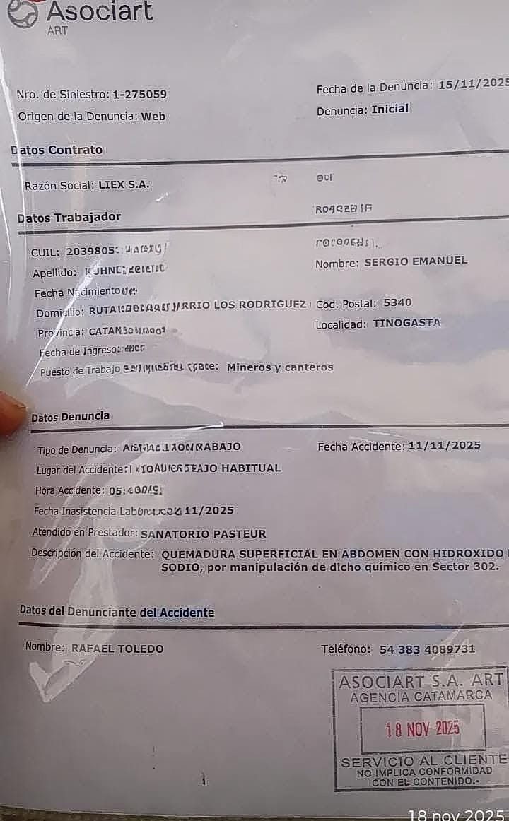 Grave denuncia por accidentes químicos en la minería