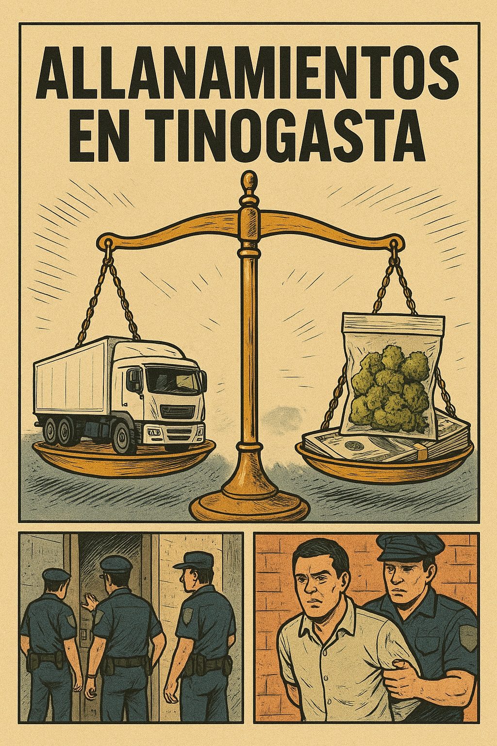 Dos allanamientos en Tinogasta: secuestran semirremolques en Fiambalá y droga en barrio La Paz